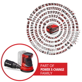 Einhell akkus orbitális csiszoló TE-RS 18 Li-Solo Power X-Change, lítium-ion akkumulátorral, elektronikus fordulatszám-szabályozással, mikro-tépőzáras rögzítéssel, 1x P80 csiszolópapírral, akkumulátor és töltő nélkül
