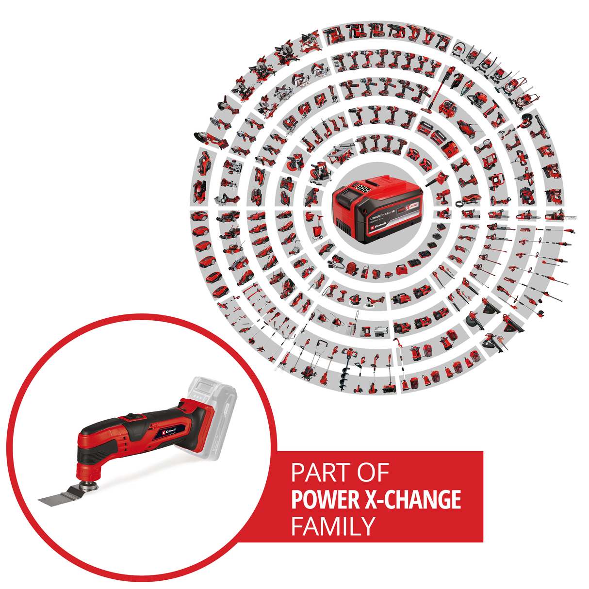 Einhell TC-MG 18 Li-Solo Power X-Change akkus multiszerszám (18 V, lítium-ion akkumulátor, mágneses szerszámtartó, sebességszabályozó elektronika, tartozékokkal együtt, akkumulátor és töltő nélkül)