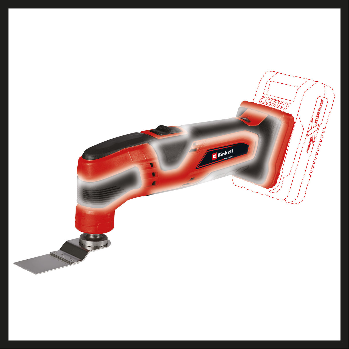 Einhell TC-MG 18 Li-Solo Power X-Change akkus multiszerszám (18 V, lítium-ion akkumulátor, mágneses szerszámtartó, sebességszabályozó elektronika, tartozékokkal együtt, akkumulátor és töltő nélkül)