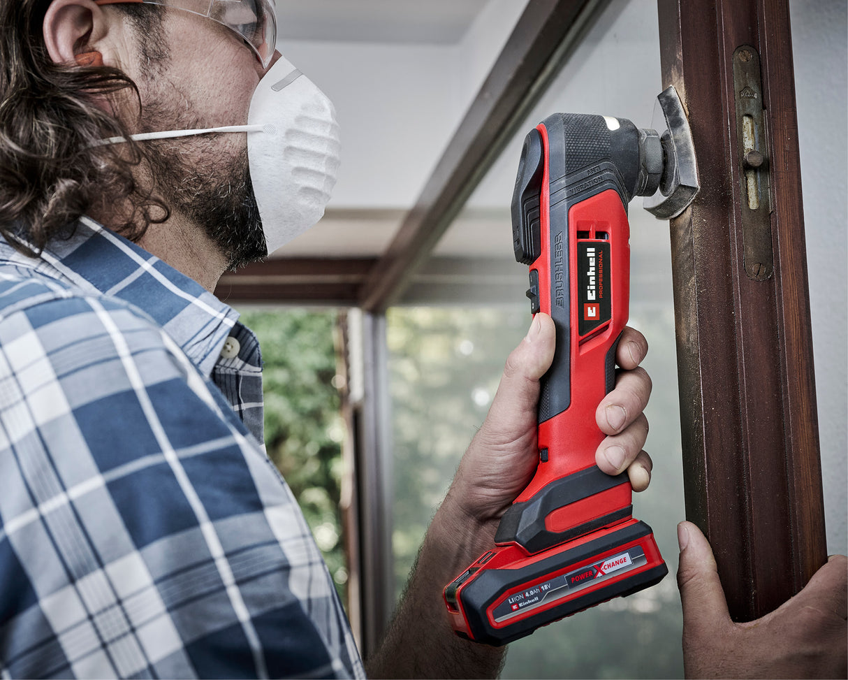 Einhell Professional TP-MG 18 Li BL-Solo Power X-Change akkus multiszerszám (18 V, kefe nélküli, 3 funkció, mágneses tartozékadapter, tartozékokkal, akkumulátor nélkül)