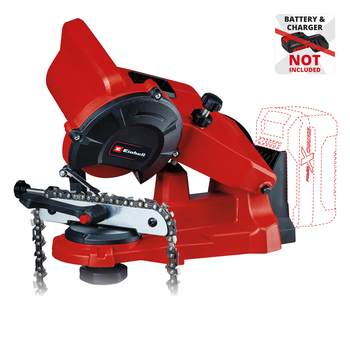 Einhell GE-CS 18 Li – Solo akkus láncfűrész élező (mélységütköző, láncfeszítő, precíz szögállítás, LED lámpa)