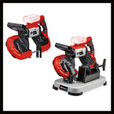 Einhell TE-MB 18/127 U Li-Solo Power X-Change akkus szalagfűrész, 18V, vágási magasság 115 mm, vágási szélesség 127 mm, talp, LED világítás, 2x fűrészszalaggal, akkumulátor nélkül