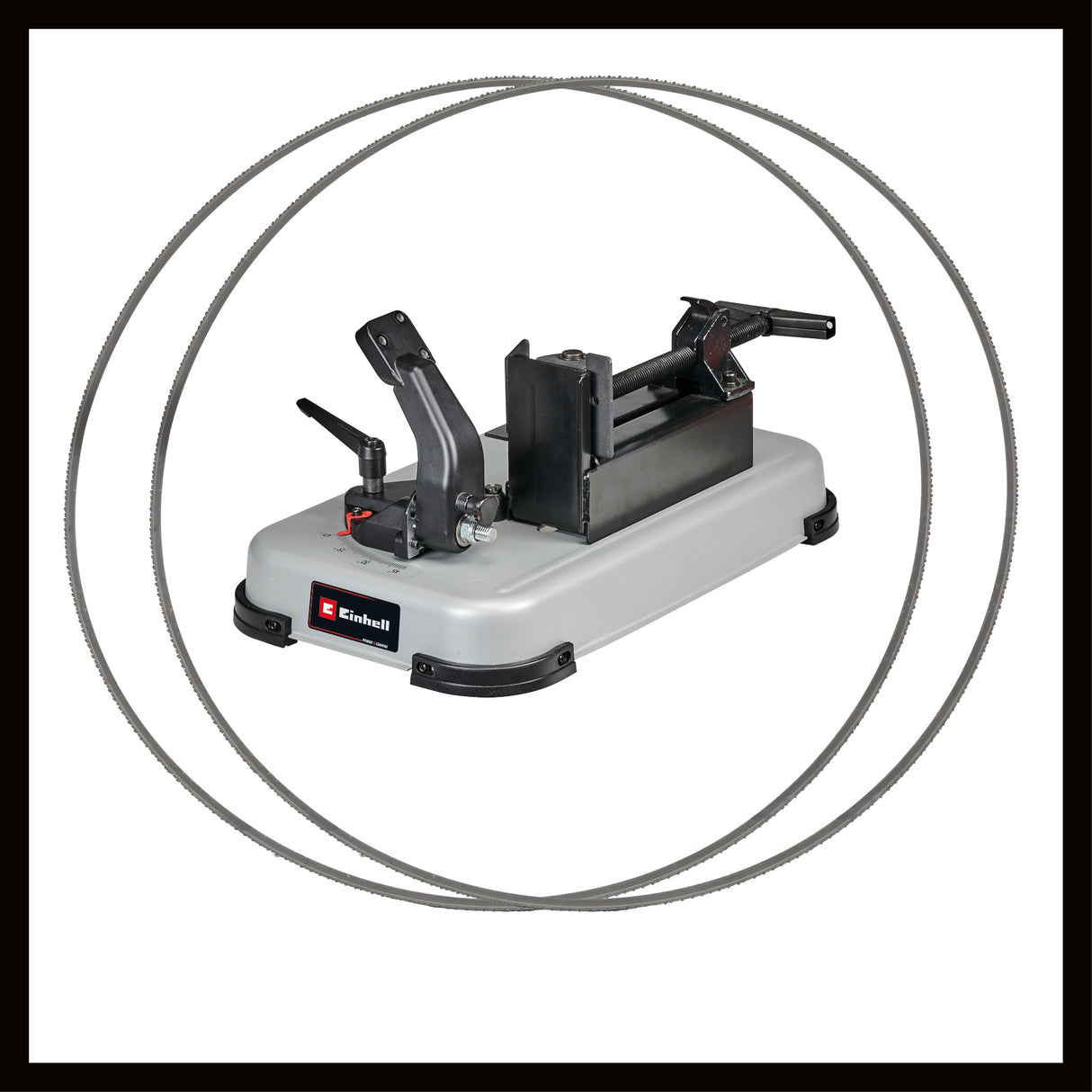 Einhell TE-MB 18/127 U Li-Solo Power X-Change akkus szalagfűrész, 18V, vágási magasság 115 mm, vágási szélesség 127 mm, talp, LED világítás, 2x fűrészszalaggal, akkumulátor nélkül