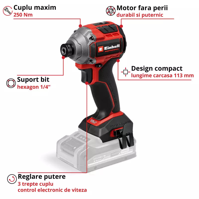Surubelnita cu impact fara fir Einhell TP-CI 18/250-C Li BL-Solo PXC,18 V, 250 Nm, Brushless, hexagon 1/4", LED, fara acumulator - imagine 3