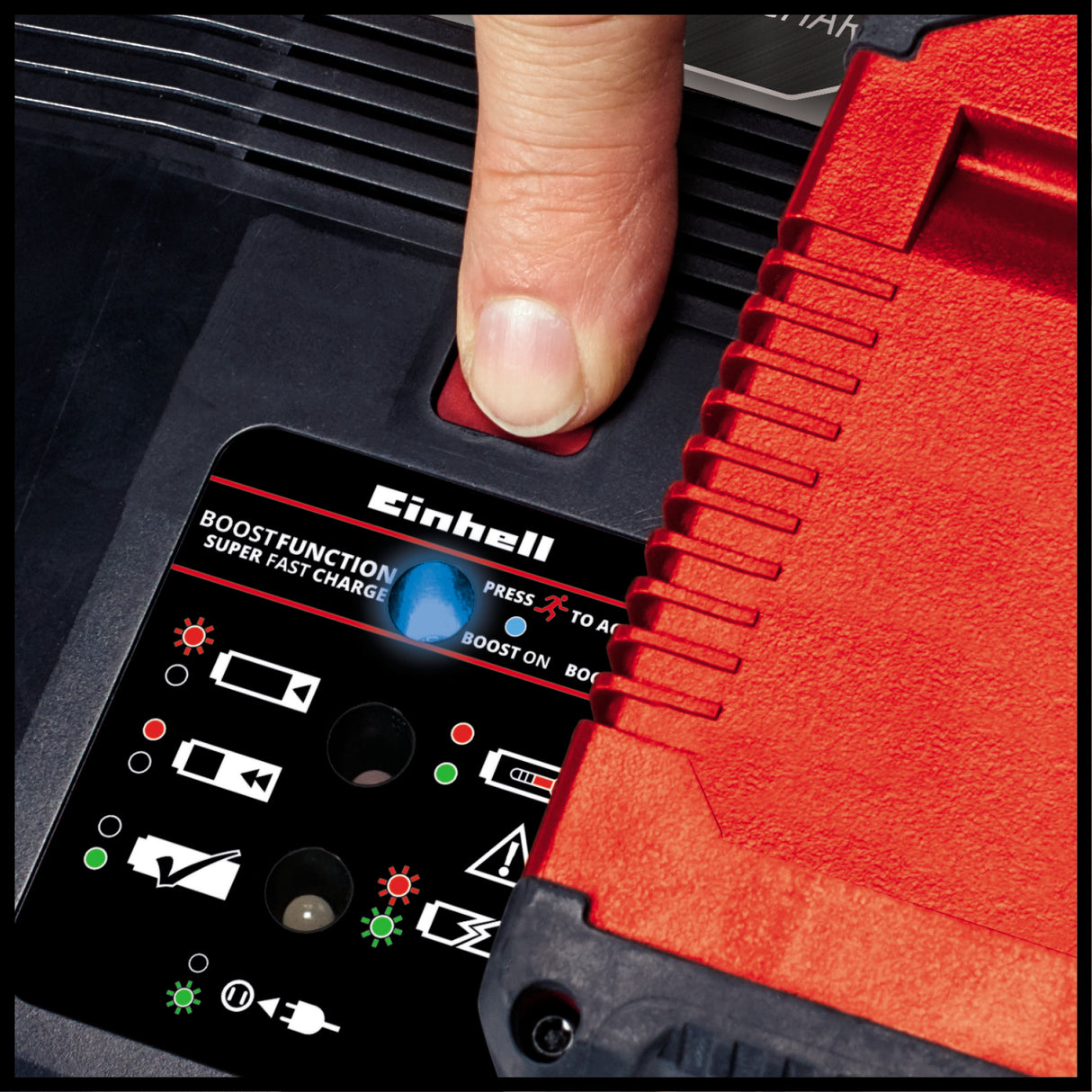 Incarcator original Einhell Power-X-Boostcharger 6 A Power X-Change, Li-Ion, potrivit pentru toate bateriile PXC, mod boost pentru incarcare rapida, afisaj LED de stare