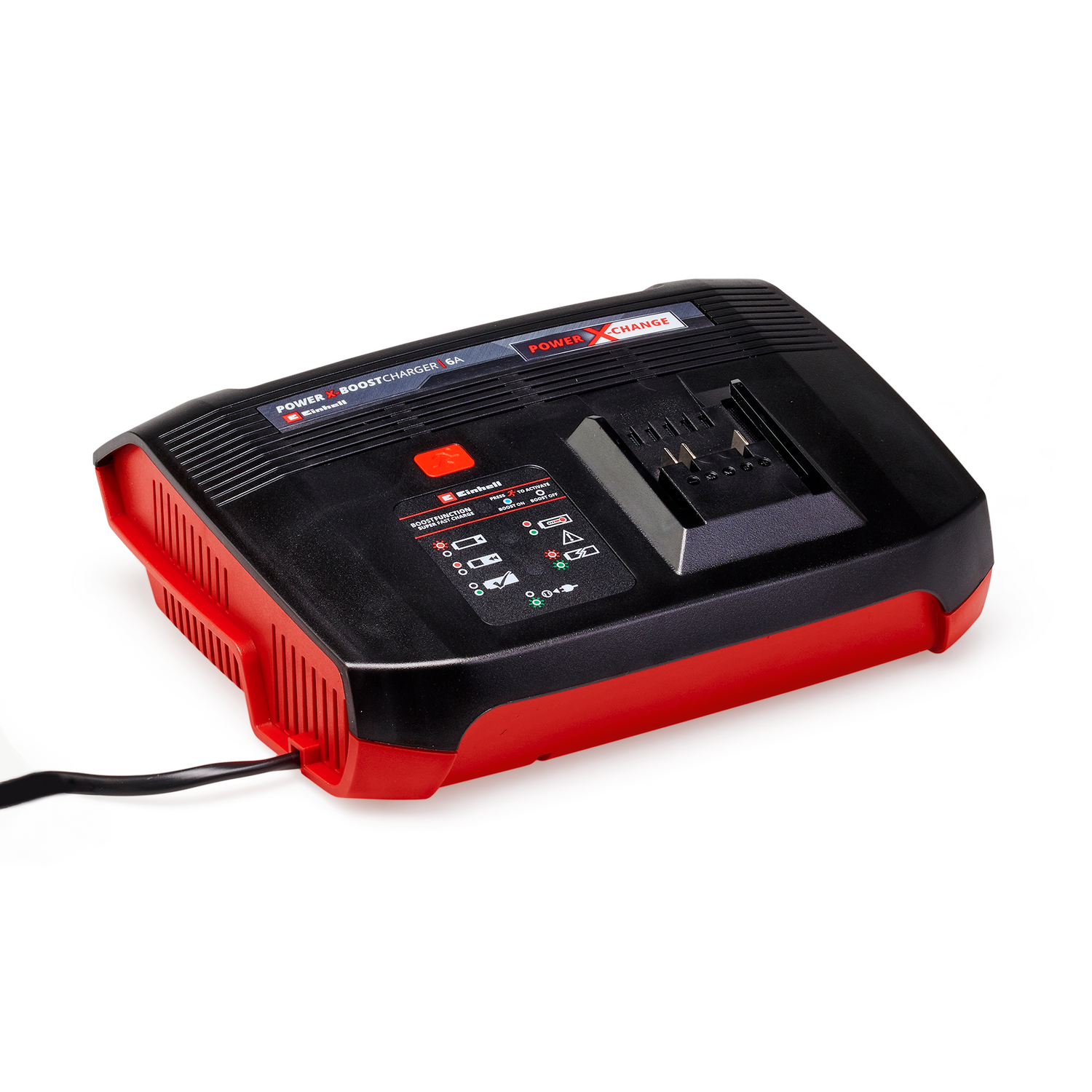 Incarcator original Einhell Power-X-Boostcharger 6 A Power X-Change, Li-Ion, potrivit pentru toate bateriile PXC, mod boost pentru incarcare rapida, afisaj LED de stare