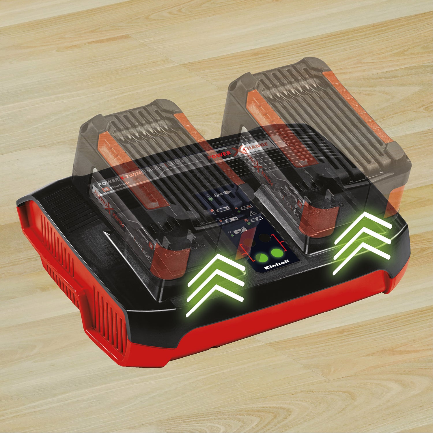 Incarcator acunulatori original Einhell Power X-Twincharger 3A Power X-Change, Li-ion, 18 V, incarcare simultana a 2 acumulatori de 18 V, monitorizare permanenta  + gestionare inteligenta a incarcarii, afisaj LED de stare cu 6 LED-uri