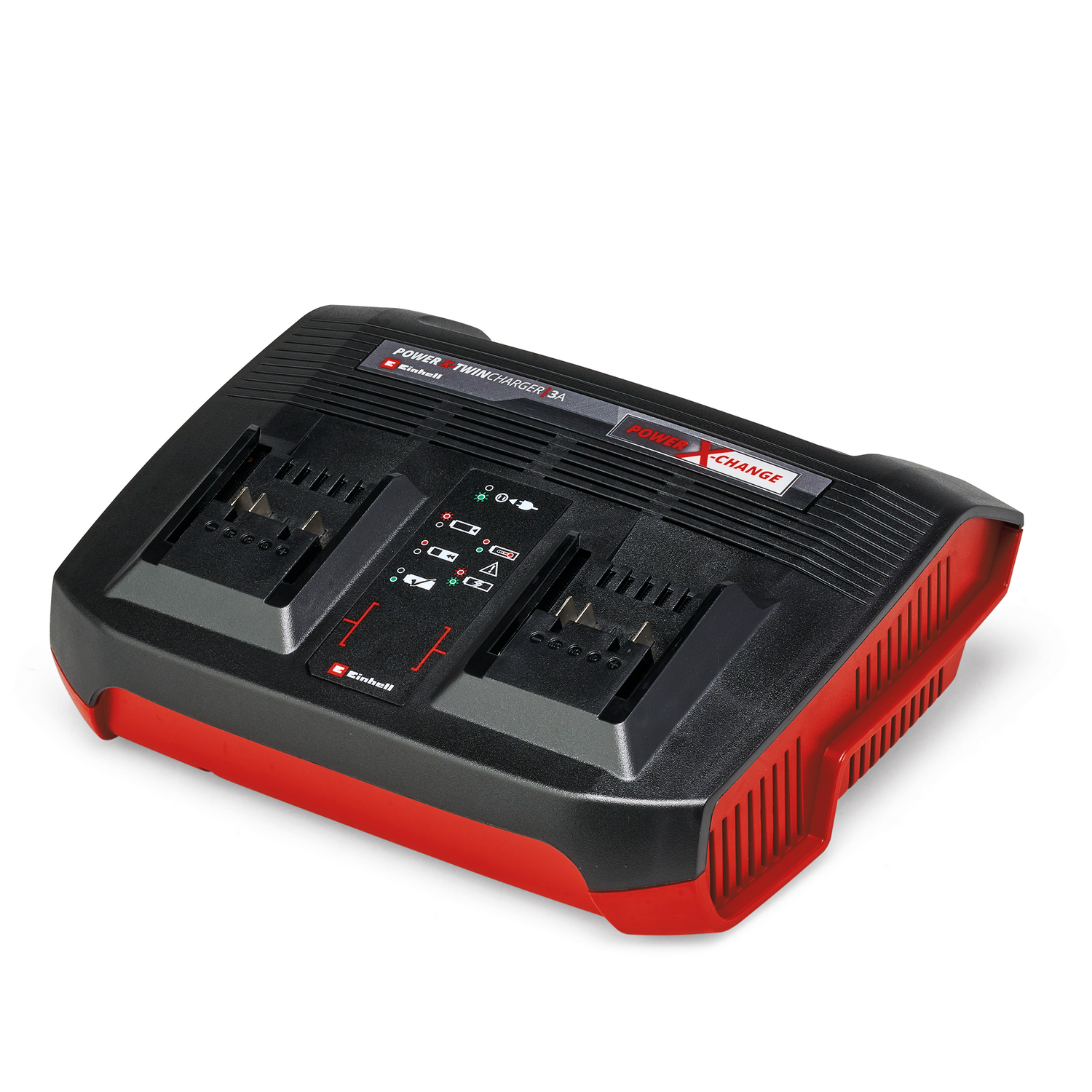 Incarcator acunulatori original Einhell Power X-Twincharger 3A Power X-Change, Li-ion, 18 V, incarcare simultana a 2 acumulatori de 18 V, monitorizare permanenta  + gestionare inteligenta a incarcarii, afisaj LED de stare cu 6 LED-uri