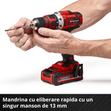 Einhell TE-CD 18/40 Li-Solo Power X-Change akkus fúró-csavarozó, lítium-ion akkumulátorral, 18 V, maximális nyomaték 40 Nm 21 fokozatban, 2 sebességfokozat fúráshoz és csavarozáshoz, elektronikus fordulatszám-szabályozás