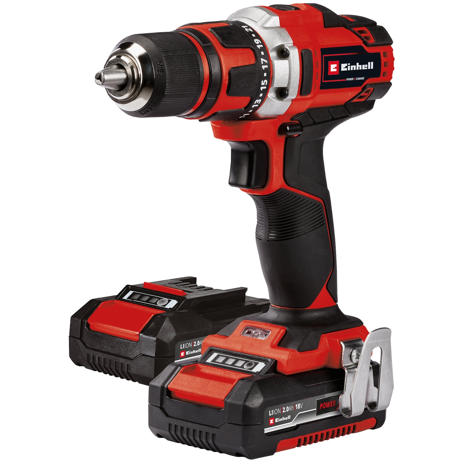 Einhell akkus fúró-csavarozó készlet TE-CD 18/40 Li +69, 2x2.0 Ah PXC lítium-ion, 2 sebességfokozat, 40 Nm, 2x újratölthető akkumulátorral + töltővel, táskával + 69 részes tartozékkészlettel