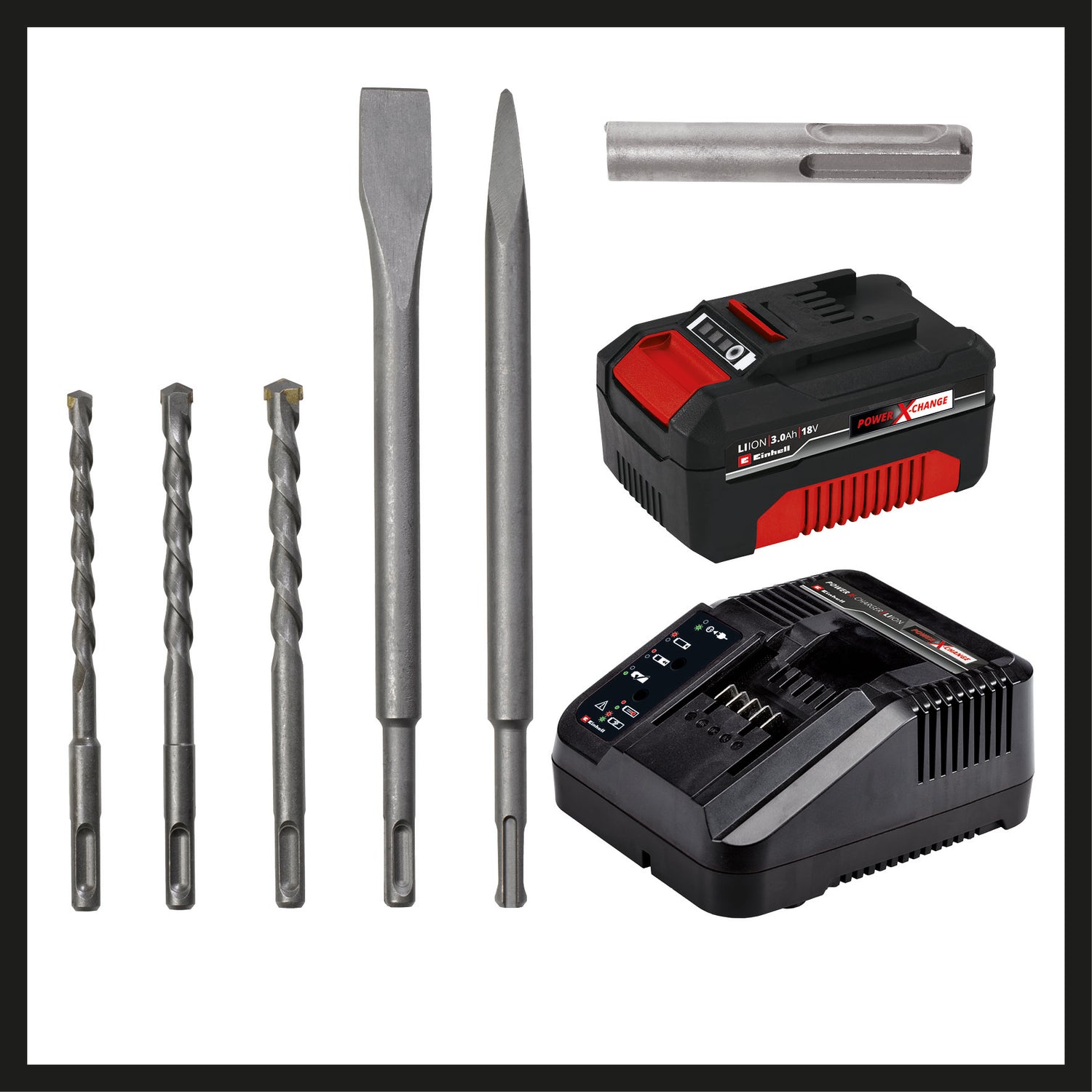 Ciocan rotopercutor pe acumulator HEROCCO Einhell +5, 1 x 3.0 AH Power X-Change Li-Ion, 18V, 2.2 jouli, 18 Nm, SDS Plus, incl. acumulator 3.0 Ah, incarcator, 3 burghie, dalta plata, dalta ascutita, incl. E-box