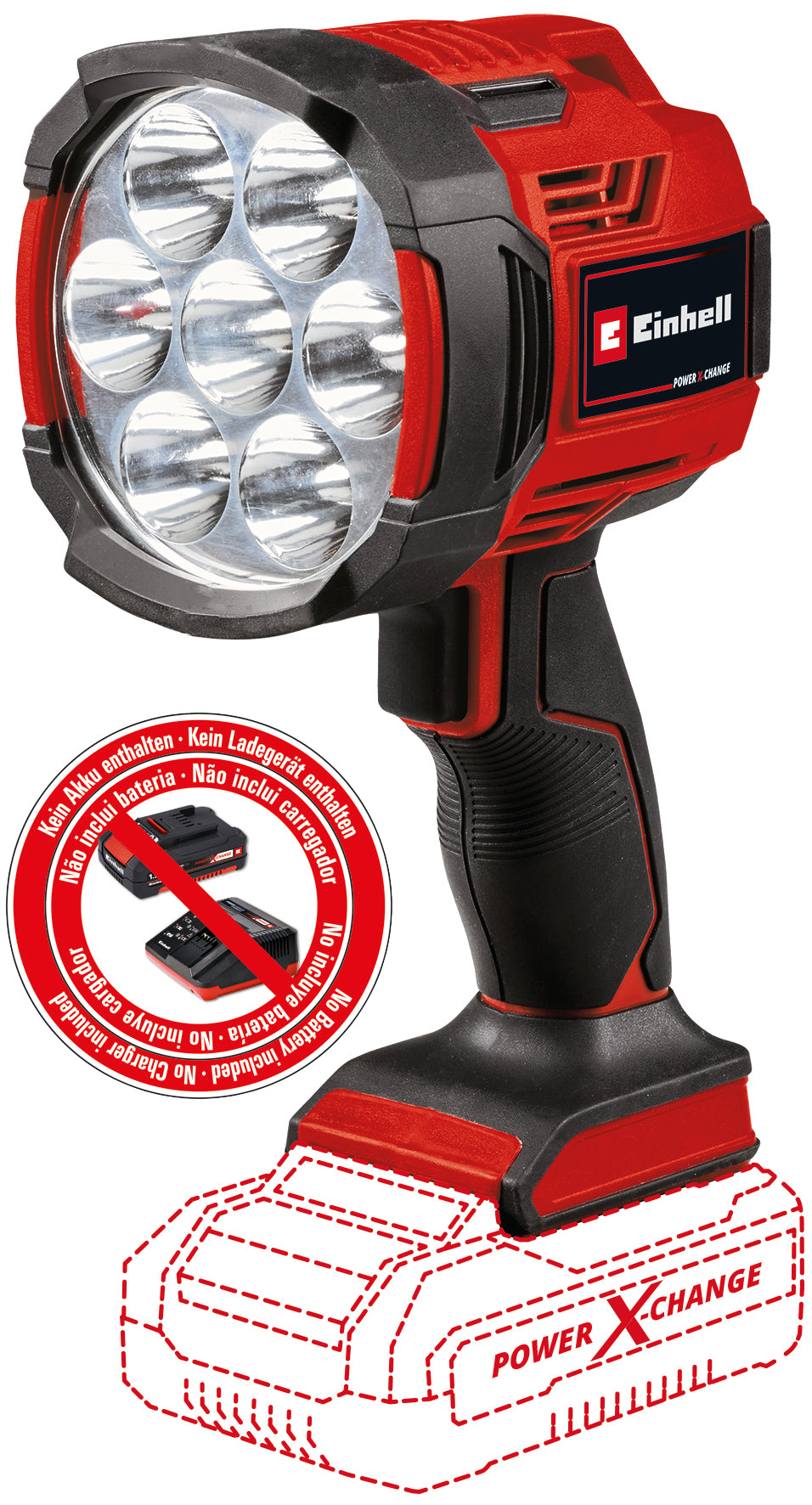 Lampa de lucru pe acumulator Einhell TE-CL 18/2500 LiAC-solo Power X-Change (li-ion, flux luminos de 2.500 lm de la 7 LED-uri, temperatura de culoare 6.500 K, filet pentru trepied, livrata fara acumulator sau incarcator