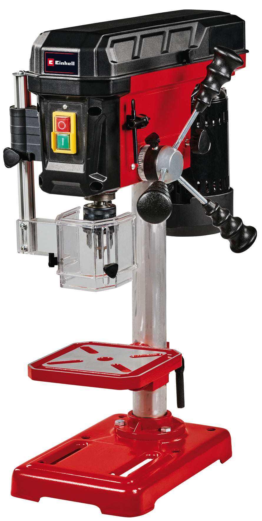 Einhell TC-BD 450 asztali fúrógép, 450 W, akár 2650 fordulat/perc, 5 sebességfokozat, maximális fúrási mélység 50 mm, fúrási mélységkijelző, állítható mélységütköző, dönthető/forgatható és magasságban állítható fúróasztal