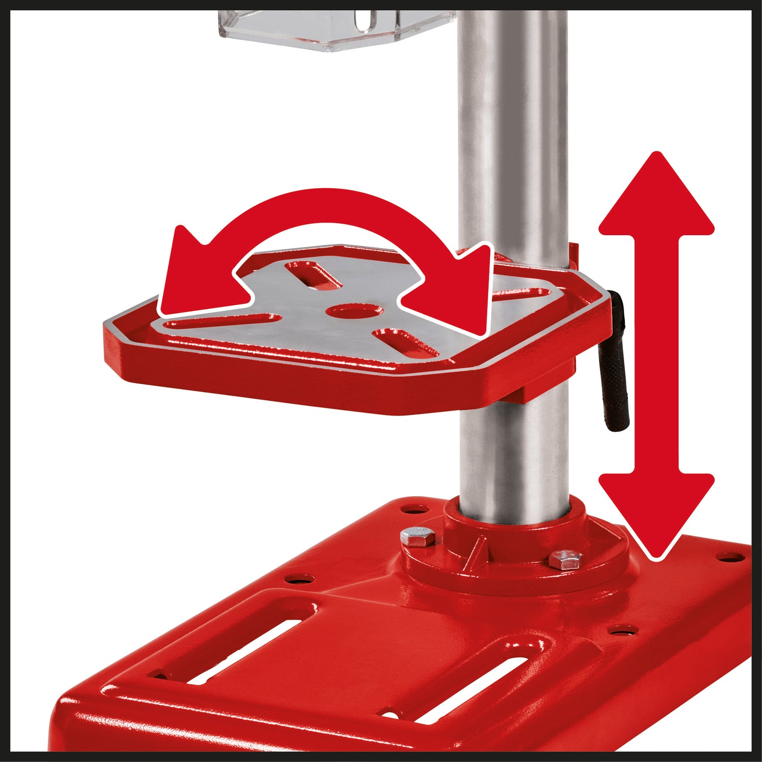 Einhell TC-BD 500 fúrógép, 500 W, akár 2410 fordulat/perc, 9 sebességfokozat, maximális fúrási mélység 50 mm, állítható mélységütköző, dönthető/forgatható és magasságban állítható fúróasztal