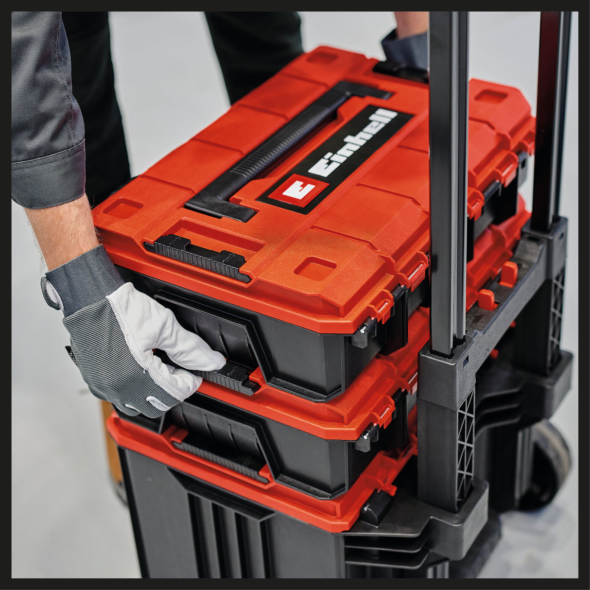 Eredeti Einhell E-Case Tower kofferkészlet, max. 120 kg, 3 kofferből áll tartozékokkal együtt, tartozékok és szerszámok tárolására és szállítására, egymásra rakható, összekapcsolható