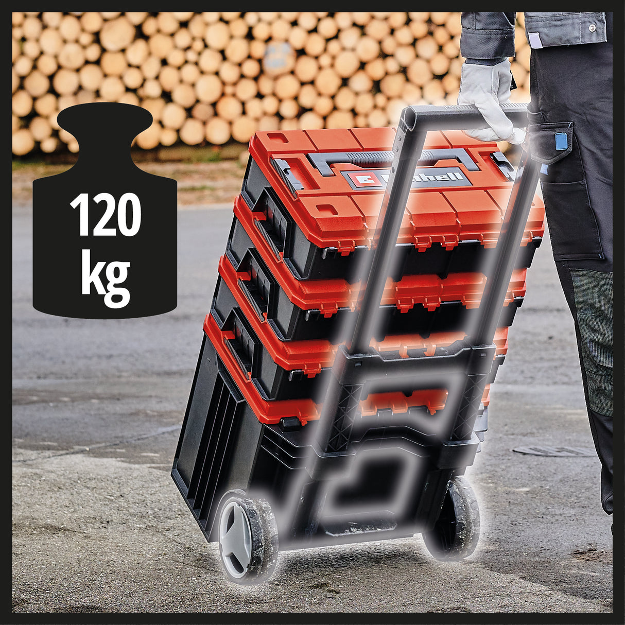 Eredeti Einhell E-Case Tower kofferkészlet, max. 120 kg, 3 kofferből áll tartozékokkal együtt, tartozékok és szerszámok tárolására és szállítására, egymásra rakható, összekapcsolható