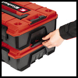 Einhell E-Case SF rendszerdoboz (univerzális tároláshoz, külső méretek 44x32x13 cm, max. 25 kg teherbírás, cseppálló, egymásra rakható, habszivacs betéttel és ráccsal)