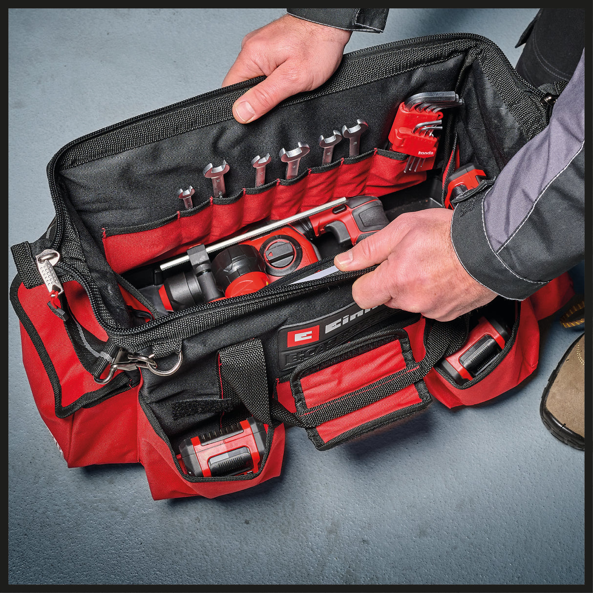 Eredeti Einhell E-Case táska, maximum 30 kg, egymásra rakható, zárral, kombinálható az Einhell E-Case rendszerrel, szerszámok és tartozékok tárolására és szállítására