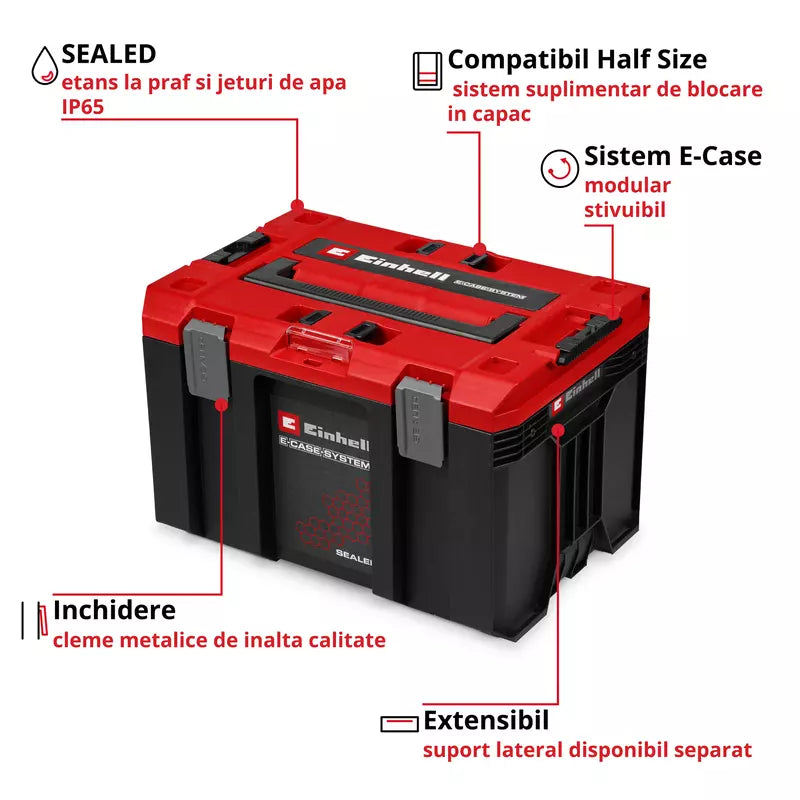 Einhell E-Case M SEALED,sistem E-Case, etans la praf si jeturi de apa, compatibil cu Half-size, 44 x 33 x 29 cm, sarcina max. 90 kg, maner de transport - imagine 3