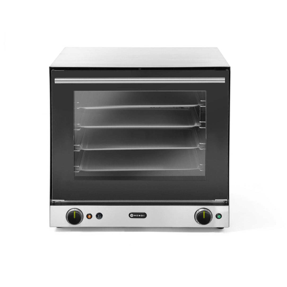 Cuptor convectie cu umidificare Hendi H90S, 4 tavi 438x315 mm incluse, 2 elemente incalzire, 2 ventilatoare, termostat reglabil 50-300 gr C, timer 0-120 min, 2670W, 595x595x(H)570 mm