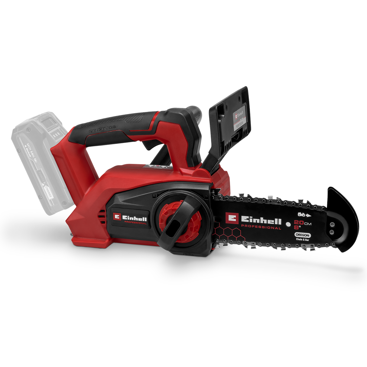 Einhell Professional FORTEXXA 18/20 TH Power X-Change akkus hordozható láncfűrész, Li-ion akkumulátorral, 18 V-os, szénkefe nélküli motorral, 20 cm-es OREGON minőségű vezetőlemezzel és lánccal, max. 3800 fordulat/perc, akkumulátor és töltő nélkül