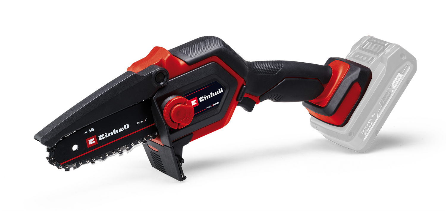 Einhell GE-PS 18/15 Li BL-Solo Power X-Change akkus láncfűrész (18V, szénkefe nélküli motor, vágási hossz 12,5 cm, szerszám nélküli penge- és lánccsere, akkumulátor nélkül).