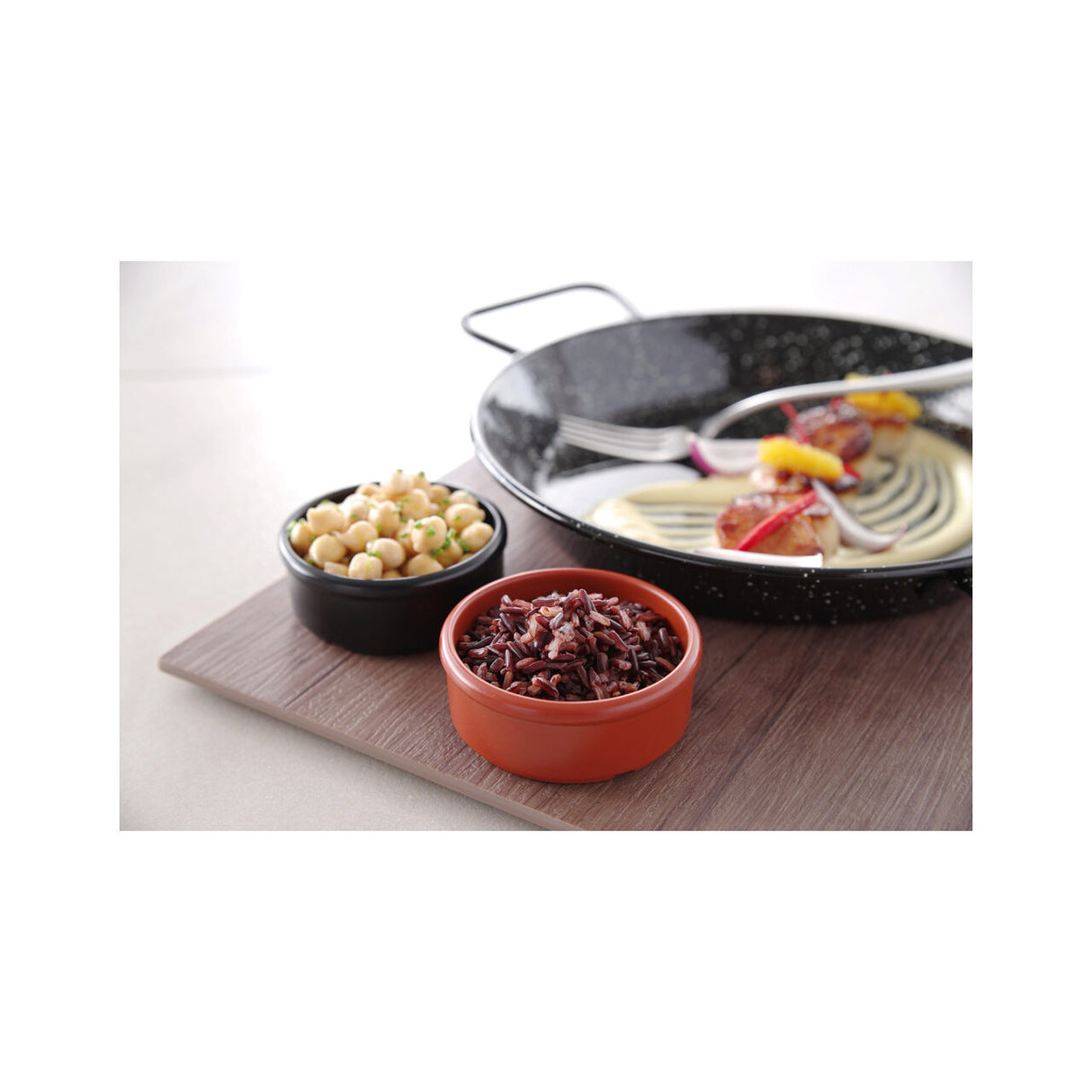 Tigaie adanca paella cu 2 manere, otel emailat, 20,5 cm diametru x 5,7 cm inaltime , Hendi, potrivita si pentru servire