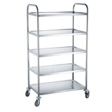 Carucior servire cu 5 rafturi, realizat din otel inoxidabil, sarcina maxima pe raft 30 kg,905x585x(H)1545