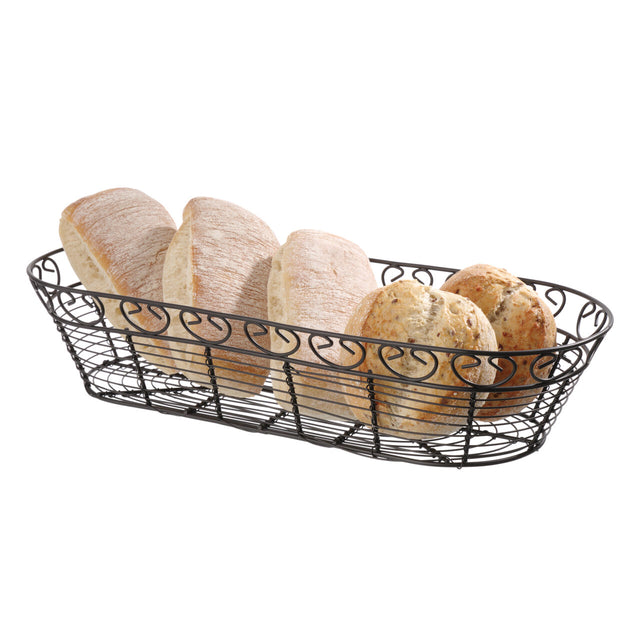 Cos oval pentru servire Hendi cu margine decorativa, metal, 385x160x(H)80mm