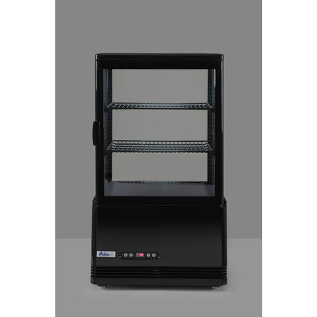 Vitrina rece pt prezentare, neagra, 58 lt, interval temp. 2-6 gr C, 170 W, 2 rafturi reglabile pe inaltime, ARKTIC by Hendi, 452x406x(H)816 mm, Clasa energetica C