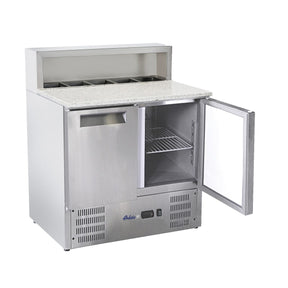 Masa rece cu 2 usi cu suprastructura si blat de lucru din granit,  Arktic 900x700x(H)1070 mm