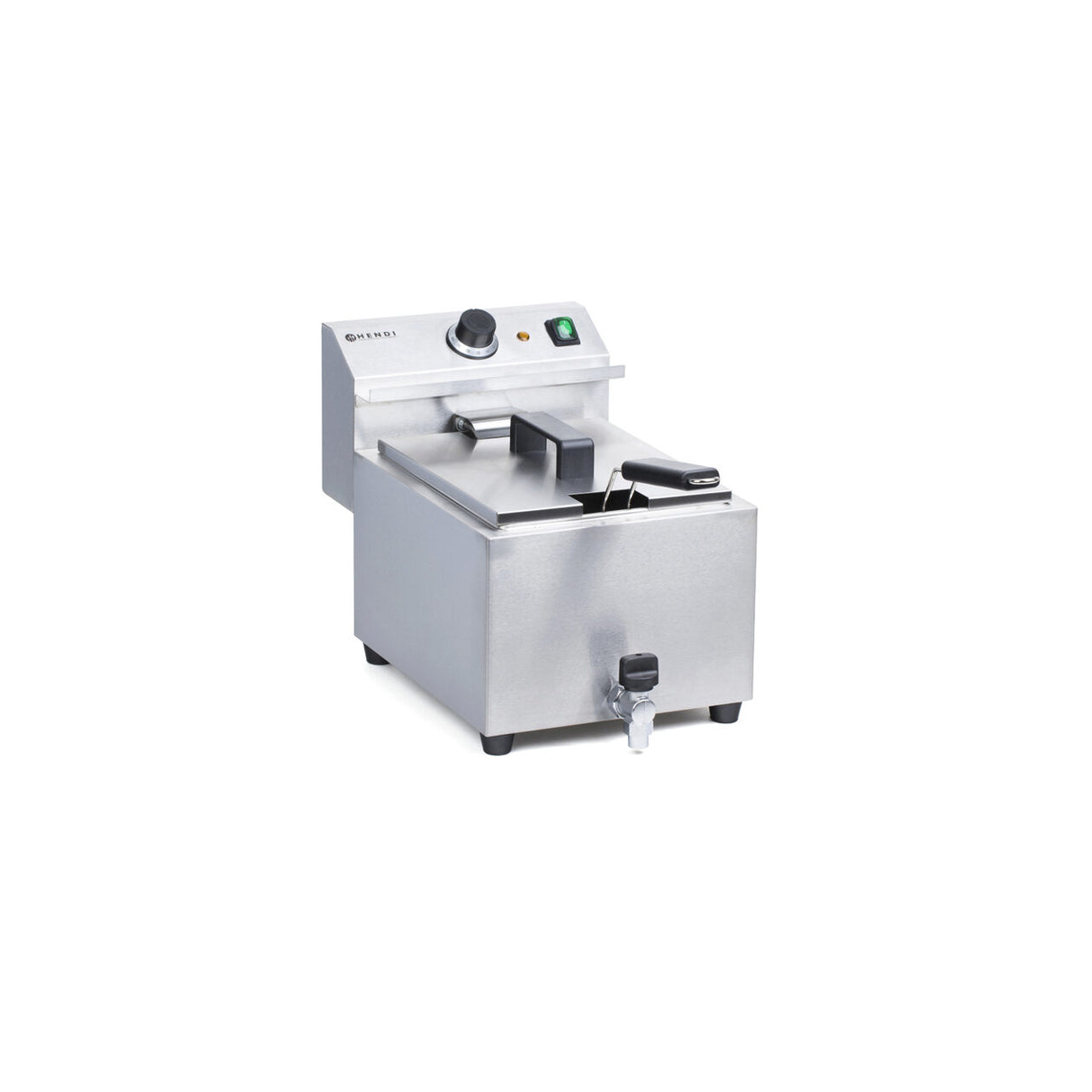 Friteuza electrica profesionala, Hendi Mastercook cu robinet scurgere ulei, Inox, 8 lt, 3500 W, temperatura reglabila pana la 195 gr C, termostat, 515x300x(H)345 mm