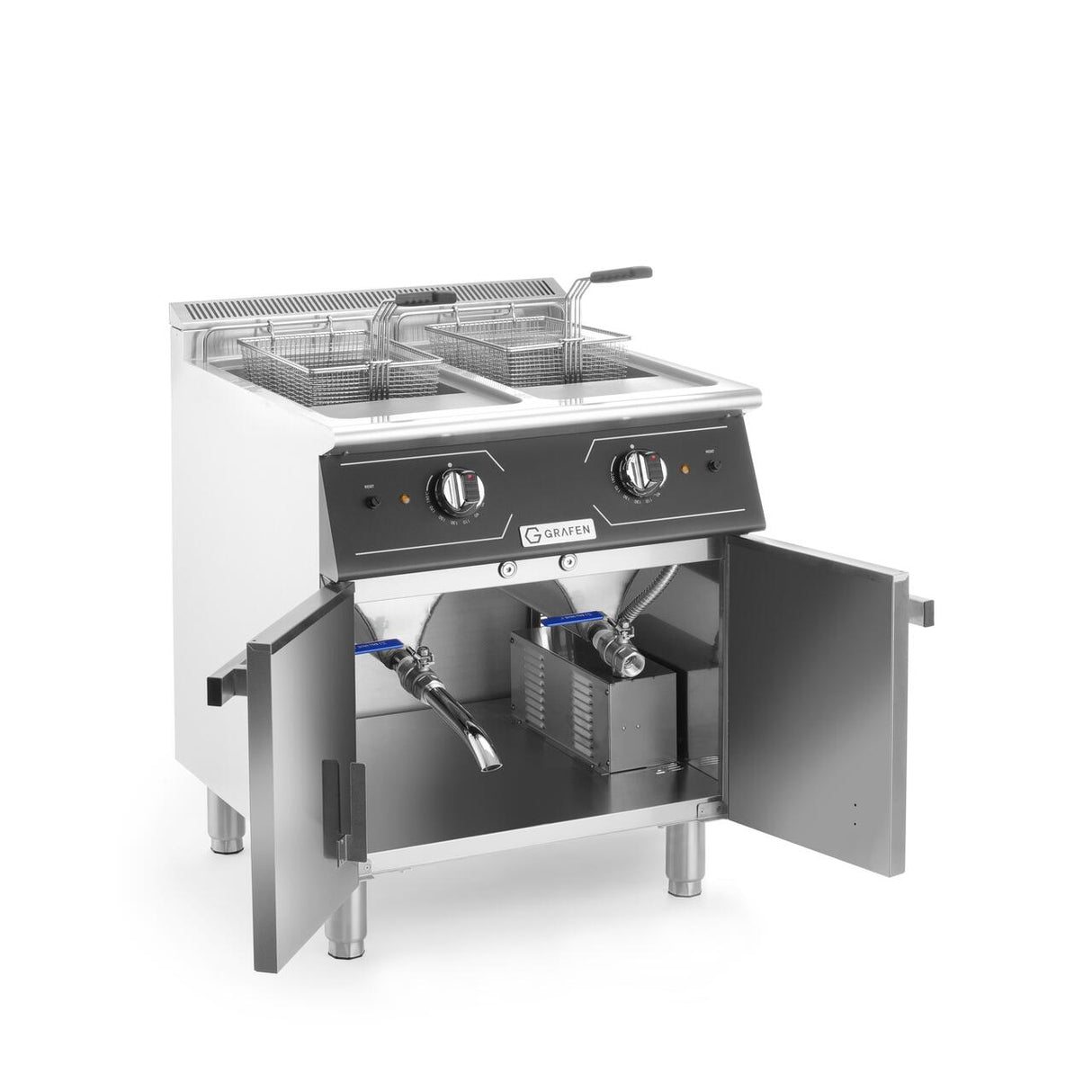 Friteuza electrica dubla cu spatiu de depozitare,2x24L,24kw, 400V, 700x700x(H)850+90 mm