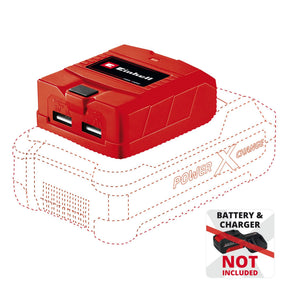 Adaptor USB Einhell TC - CP 18 Li USB Solo Power X - Change, pentru baterii Einhell de 18 V, incarcare mobila a consumatorilor de energie, 2 porturi USB, furnizat fara acumulator Einhell - scule electrice si unelte profesionale - BricoMart