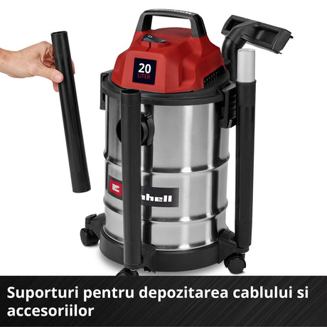 Aspirator umed-uscat Einhell TC-VC 2045 S, 900 W, putere de aspirare 180 mbar, recipient inox 20 L, suport accesorii incluzand diverse filtre si duze - imagine 10