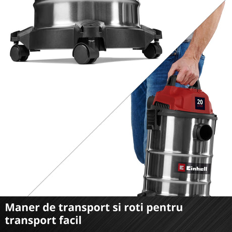 Aspirator umed-uscat Einhell TC-VC 2045 S, 900 W, putere de aspirare 180 mbar, recipient inox 20 L, suport accesorii incluzand diverse filtre si duze - imagine 8