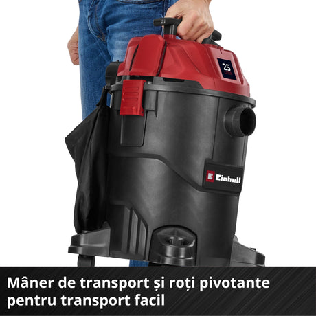 Aspirator umed - uscat Einhell TC - VC 2555 - cablu 3 m, maner transport, 850 W, 25 l BricoMart - scule electrice si unelte profesionale - BricoMart