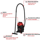 Aspirator umed - uscat Einhell TC - VC 2555 - cablu 3 m, maner transport, 850 W, 25 l BricoMart - scule electrice si unelte profesionale - BricoMart