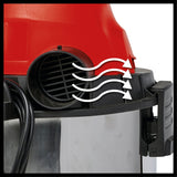 Aspirator umed/uscat Einhell TC - VC 1930 S (1.500 W, rezervor din otel inoxidabil de 30 l, racord de suflare, incl. furtun de aspirare din plastic, duza pentru podea/cravate, filtre Einhell - scule electrice si unelte profesionale - BricoMart