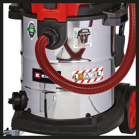 Aspirator umed/uscat Einhell TE - VC 2350 SACL, 1.600 W, clasa de protectie la praf L, sistem de curatare a filtrului, putere de aspirare 230 mbar, recipient din otel inoxidabil de 50 l Einhell - scule electrice si unelte profesionale - BricoMart