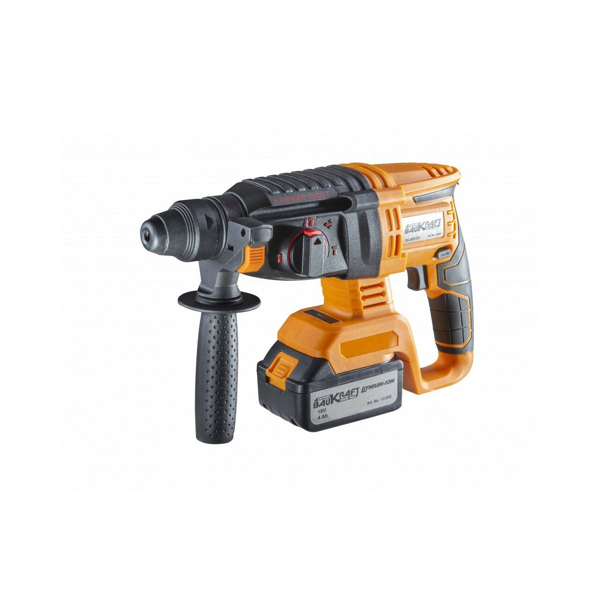 BAUKRAFT Ciocan rotopercutor brushless SDS - plus 18V 4Ah BK - BRH58 Set Motor fără perii cu eficiență mai mare Mâner suplimentar pentru un control mai bun în timpul funcționării Datorită desig Baukraft - scule electrice si unelte profesionale - BricoMart