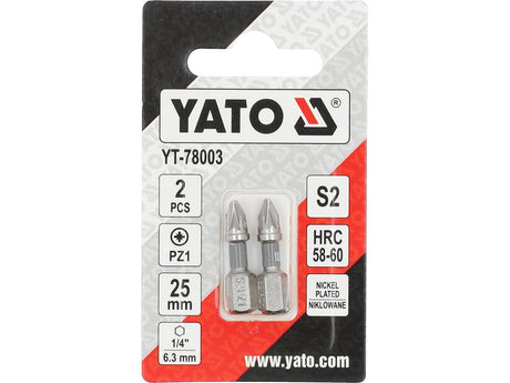 BITI 1/4 25MM PZ1, 2 BUC, NI Yato YT - 78003 - 6.3 mm, 25 mm Yato - scule electrice si unelte profesionale - BricoMart