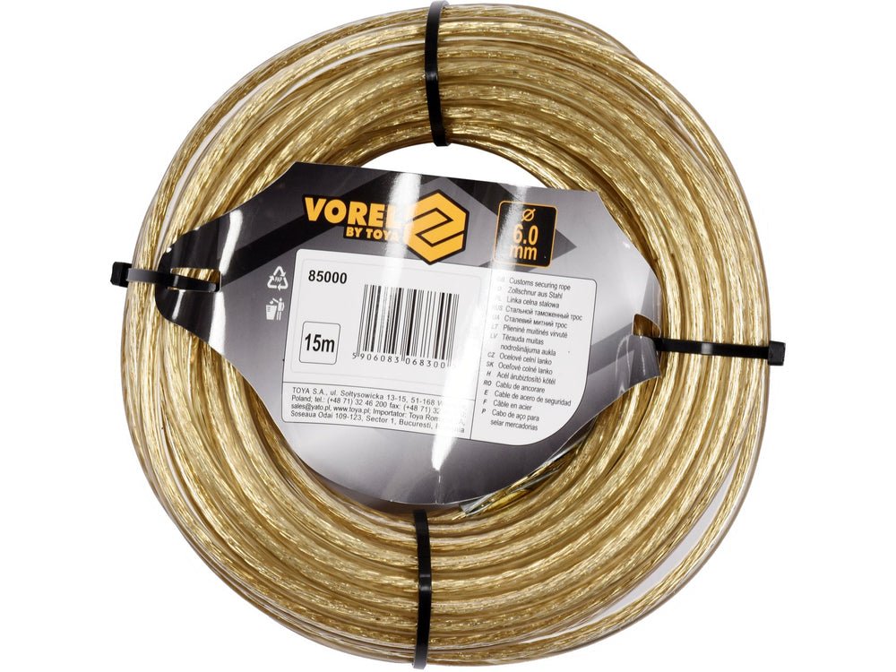 Cablu otel cu protectie VOREL 85000, pentru sigiliu, 6 mm, 15 m