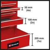 Carucior de scule Einhell TC - TW 150, capacitate maxima de incarcare de 150 kg, 7 sertare complet extensibile montate pe rulmenti, 4 roti mari cu rulare lina, sistem de blocare Einhell - scule electrice si unelte profesionale - BricoMart
