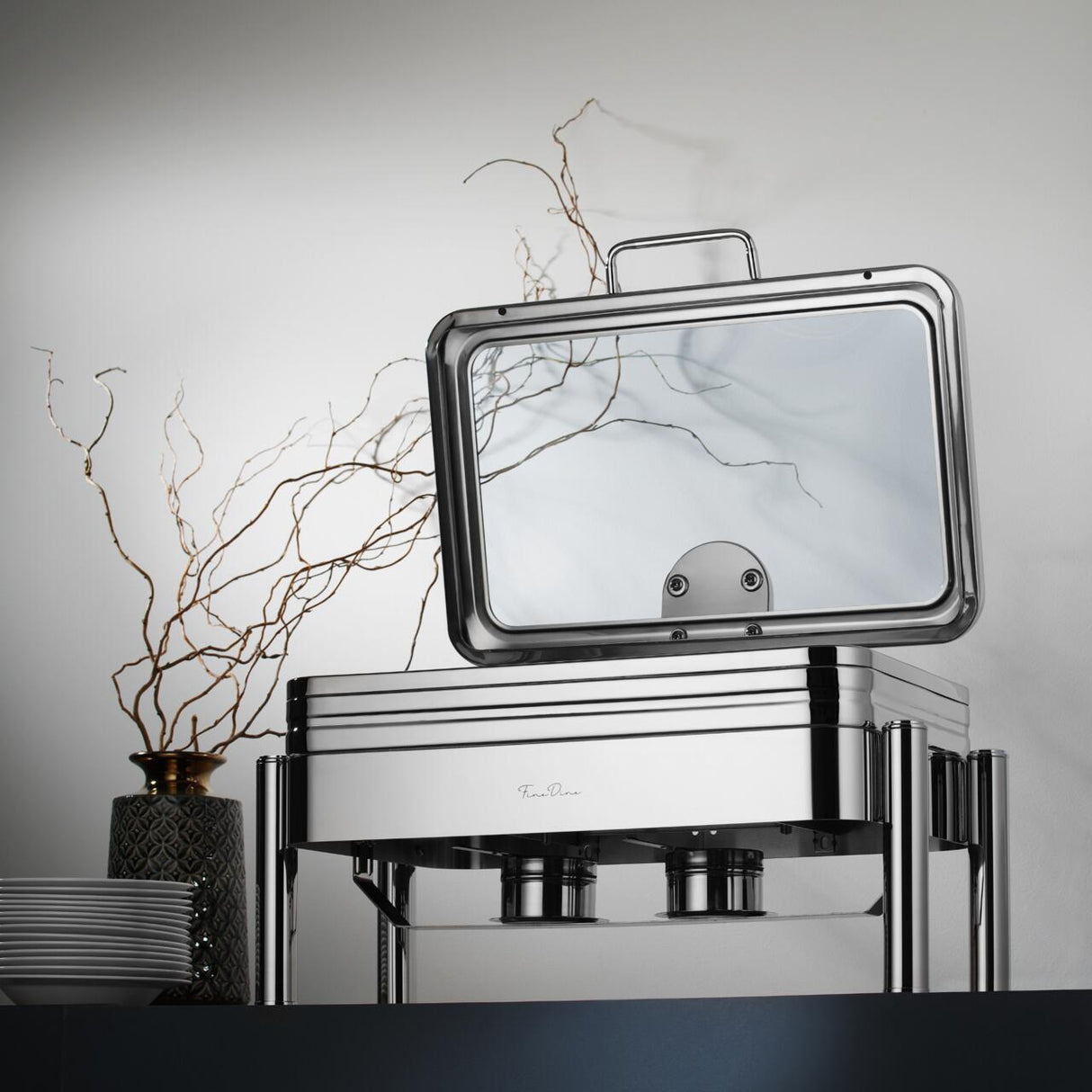Chafing dish De Luxe eco gn 2/3 cu un capac de sticlă   Fine Dine
