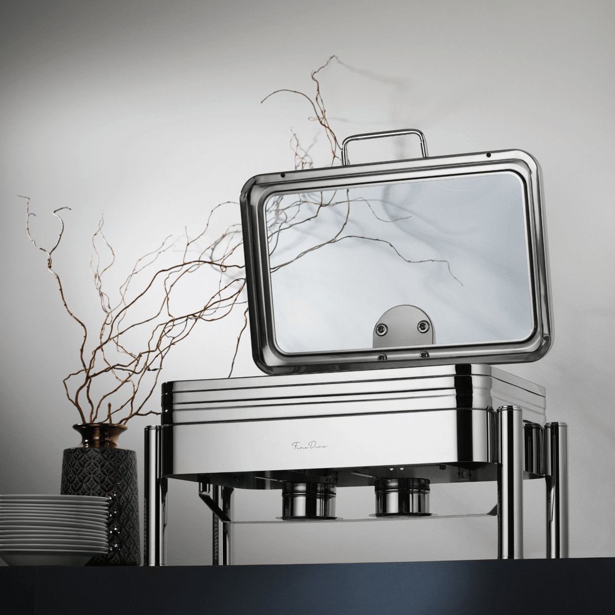 Chafing dish De Luxe eco gn 2/3 cu un capac de sticlă   Fine Dine