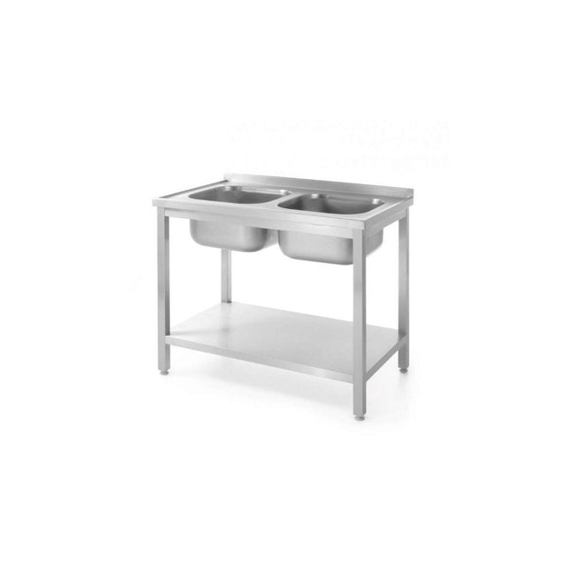 Chiuveta dubla cu suport si raft , 1000x600x (H) 850 mm, Hendi, Inox