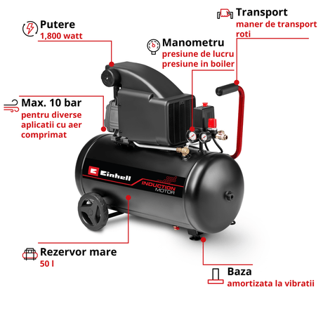 Compresor Einhell TC - AC 270/50/10 - 1800 W, 50 l, 75 dB (A) BricoMart - scule electrice si unelte profesionale - BricoMart