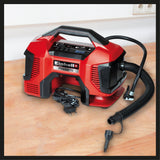 Compresor pe acumulator Einhell PRESSITO Power X - Change, 18 V, max. 11 bar, lungime furtun 31 cm, inclusiv set adaptor 3 piese, fara acumulator Einhell - scule electrice si unelte profesionale - BricoMart