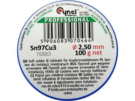 COSITOR FARA PLUMB, 2,5MM, 100G, SN97CU3 Toya 76883 Toya - scule electrice si unelte profesionale - BricoMart